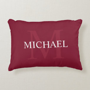 Personlig Monogram och Namn Burgundy Red Prydnadskudde
