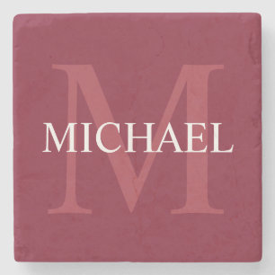 Personlig Monogram och Namn Burgundy Red Stenunderlägg