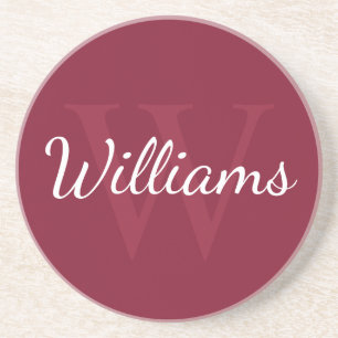 Personlig Monogram och Namn Burgundy Red Underlägg