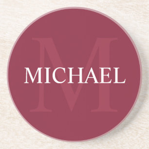 Personlig Monogram och Namn Burgundy Red Underlägg