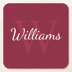 Personlig Monogram och Namn Burgundy Red Underlägg Papper Kvadrat
