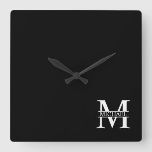 Personlig Monogram och Namn Fyrkantig Klocka
