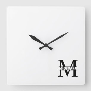 Personlig Monogram och Namn Fyrkantig Klocka