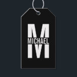 Personlig Monogram och Namn Gift-Märkre Presentetikett<br><div class="desc">Personlig Monogram och Namn-gåvor med personlig monogram i vitt,  fetstil,  sans serif font stil med låda namn i mitten på monogram på svart bakgrund.</div>