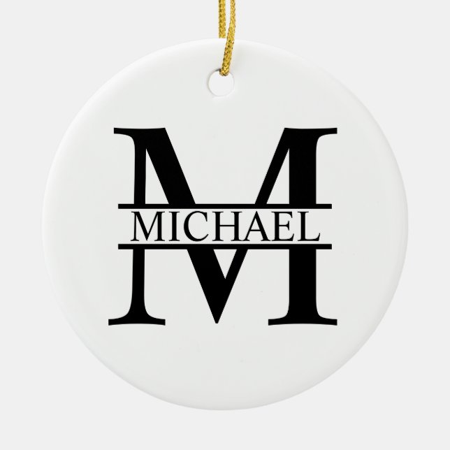 Personlig Monogram och Namn Julgransprydnad Keramik (Framsidan)