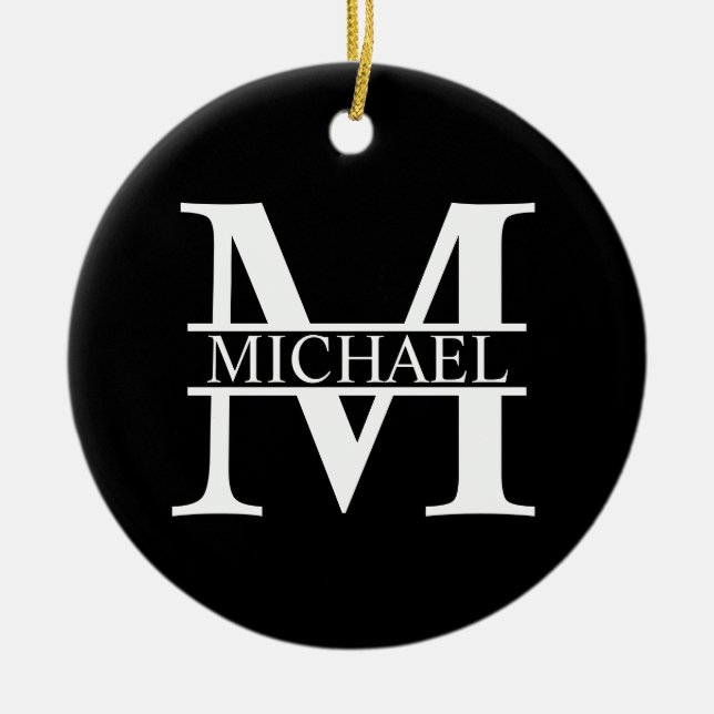 Personlig Monogram och Namn Julgransprydnad Keramik (Framsidan)