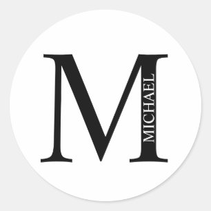 Personlig monogram och namn Klassisk rund stick Runt Klistermärke