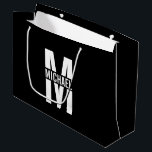 Personlig Monogram och Namn Large Gift Bag<br><div class="desc">Personlig Monogram och Namn-gåvor med personlig monogram i vitt,  fetstil,  sans serif font stil med låda namn i mitten på monogram på svart bakgrund.</div>