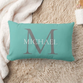 Personlig Monogram och Namn Light Blue Lumbarkudde