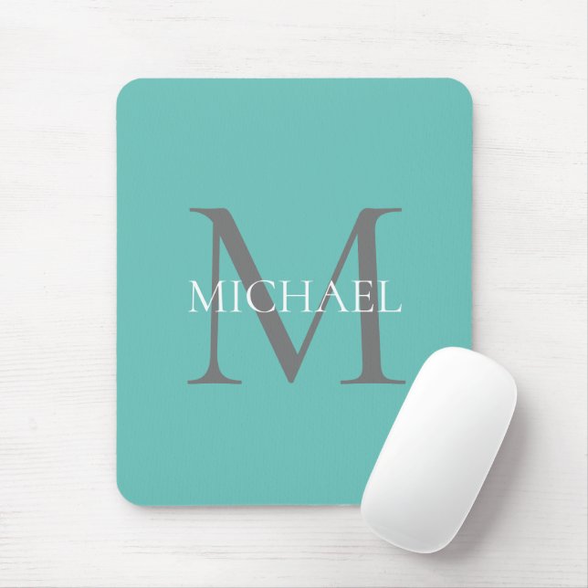 Personlig Monogram och Namn Light teal Musmatta (Med mus)
