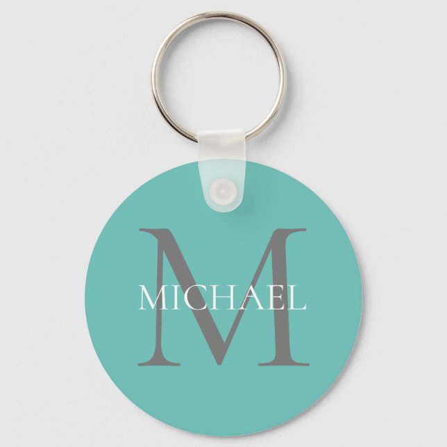 Personlig Monogram och Namn Light Teal Nyckelring (Framsida)