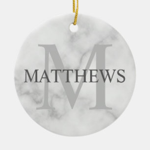 Personlig Monogram och Namn Marble Titta Julgransprydnad Keramik