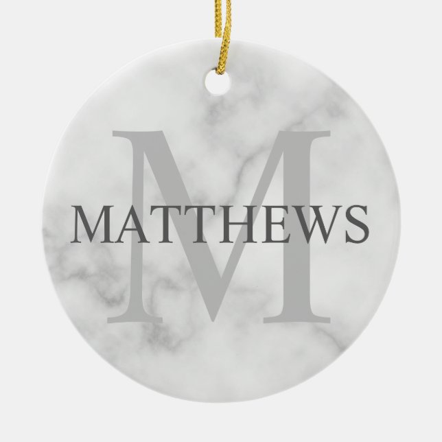 Personlig Monogram och Namn Marble Titta Julgransprydnad Keramik (Framsidan)