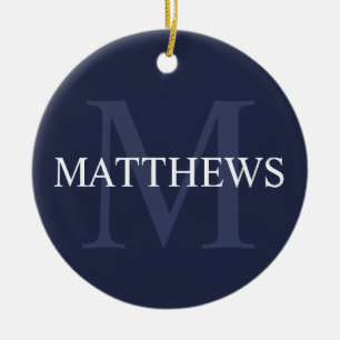 Personlig Monogram och Namn marinblått Julgransprydnad Keramik
