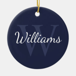 Personlig Monogram och Namn marinblått Julgransprydnad Keramik