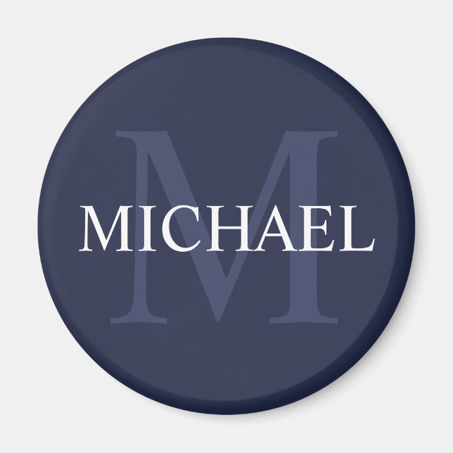 Personlig Monogram och Namn marinblått Magnet (Framsidan)