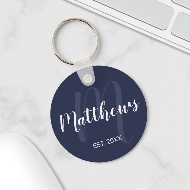Personlig Monogram och Namn marinblått Nyckelring (Skapare uppladdad)