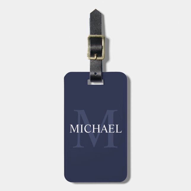 Personlig Monogram och Namn Navy Blue Bagagebricka (Vertikal Framsida)