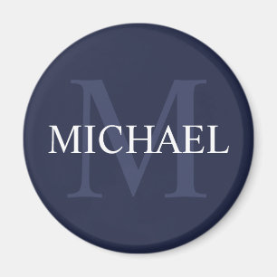 Personlig Monogram och Namn Navy Blue Magnet