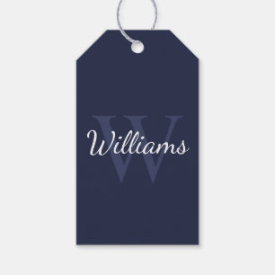 Personlig Monogram och Namn Navy Blue Presentetikett