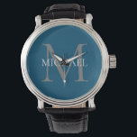 Personlig Monogram och Namn Ocean Blue Armbandsur<br><div class="desc">Personlig Elegant Monogram och Namn Gåvor med personlig monogram i klassiskt serif font stil med box av namn i mitten av monogram.</div>