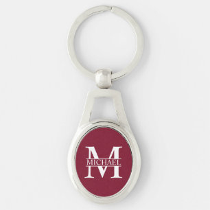 Personlig monogram och namn ovalt silverfärgad nyckelring