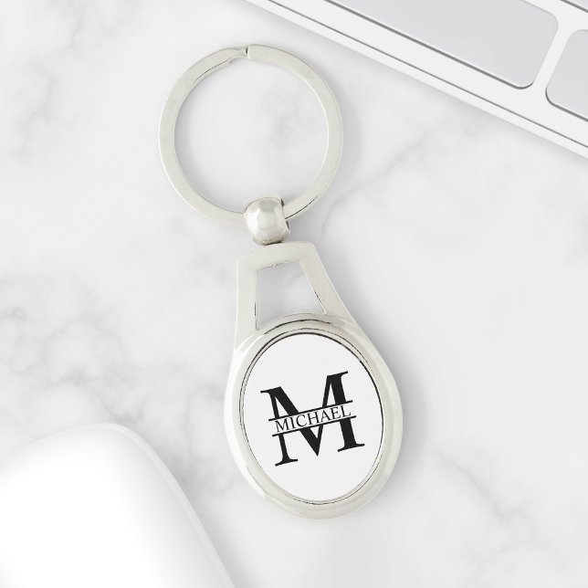 Personlig Monogram och Namn Ovalt Silverfärgad Nyckelring (Skapare uppladdad)