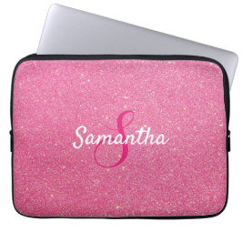 Personlig Monogram och Namn Ro Rosa Glitter Laptop Fodral