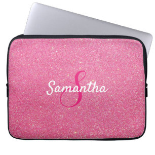 Personlig Monogram och Namn Ro Rosa Glitter Laptop Fodral