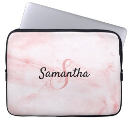 Personlig monogram och namn Rosa marmor Laptop Fodral