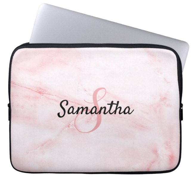 Personlig monogram och namn Rosa marmor Laptop Fodral (Framsidan)