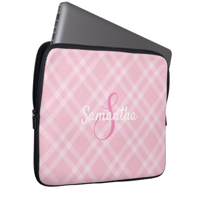 Personlig Monogram och Namn Rosa Play Gingham Laptop Fodral (Framsidan Höger)