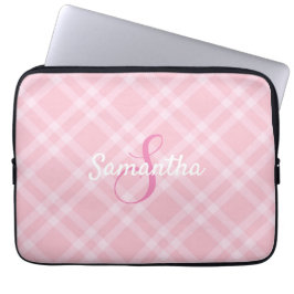Personlig Monogram och Namn Rosa Play Gingham Laptop Fodral