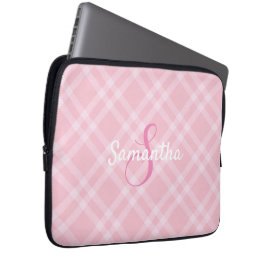 Personlig monogram och namn rosa rutmönster Gingha Laptop Fodral