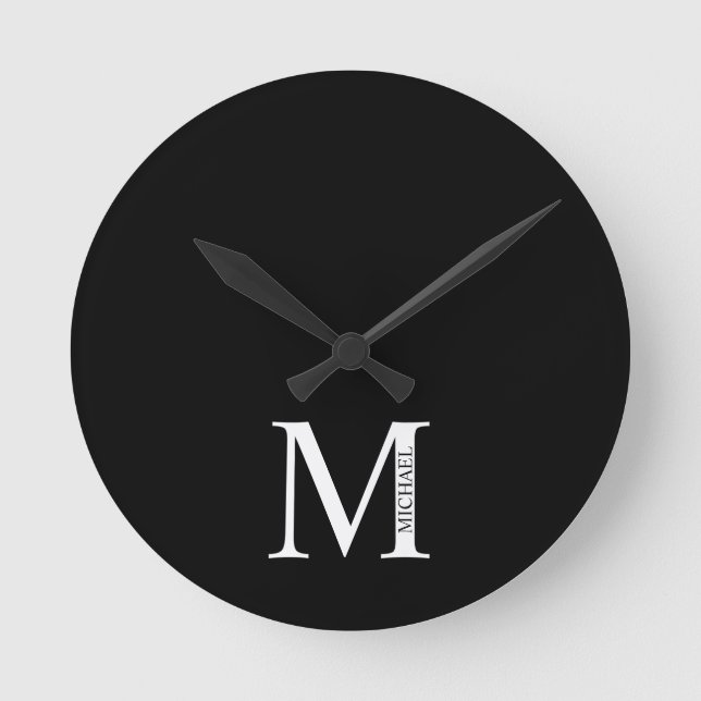 Personlig Monogram och Namn Round Clock Rund Klocka (Framsida)