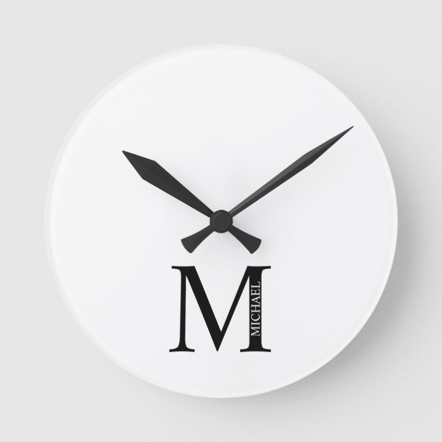 Personlig Monogram och Namn Round Clock Rund Klocka (Framsida)