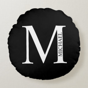 Personlig Monogram och Namn Round Pillow Rund Kudde