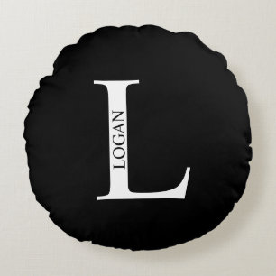 Personlig Monogram och Namn Round Pillow Rund Kudde