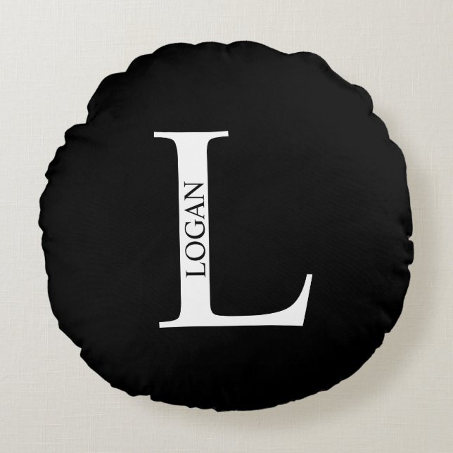 Personlig Monogram och Namn Round Pillow Rund Kudde (Framsidan)