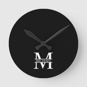 Personlig Monogram och Namn Rund Klocka