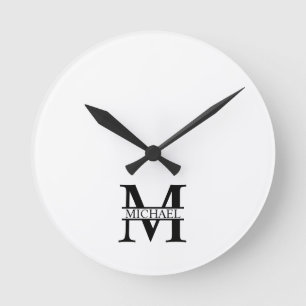 Personlig Monogram och Namn Rund Klocka