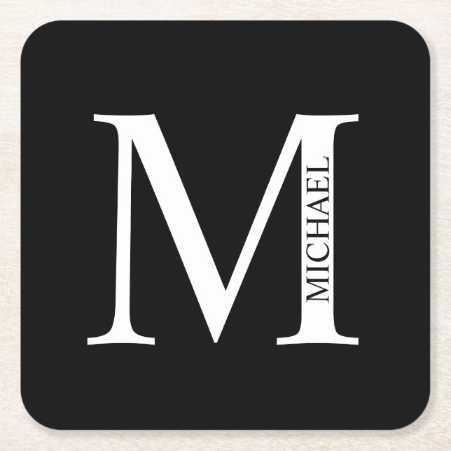 Personlig Monogram och Namn Underlägg Papper Kvadrat (Framsidan)