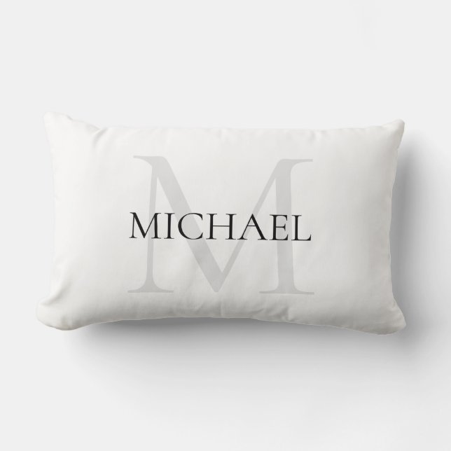 Personlig Monogram och Namn White Lumbarkudde (Framsida)