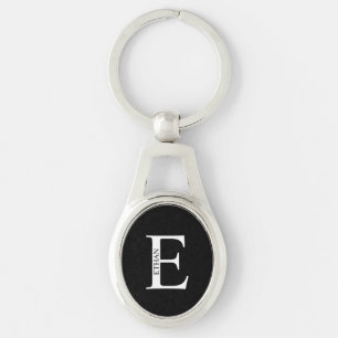 Personlig Monogram och nyckelkedjan Namn Ovalt Silverfärgad Nyckelring