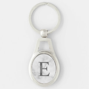 Personlig Monogram och nyckelkedjan Namn Ovalt Silverfärgad Nyckelring