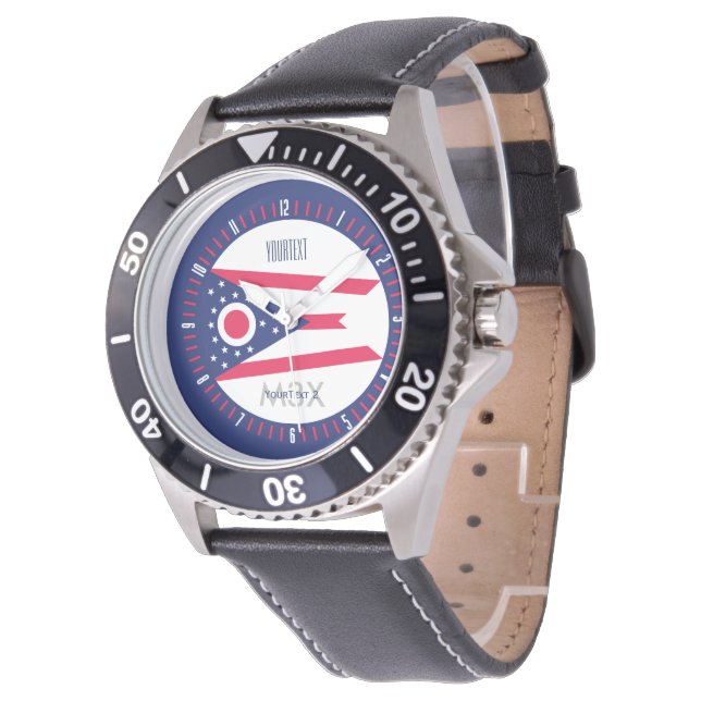 Personlig Monogram Ohio Statlig flagga Watch Desig Armbandsur (Vinklad)