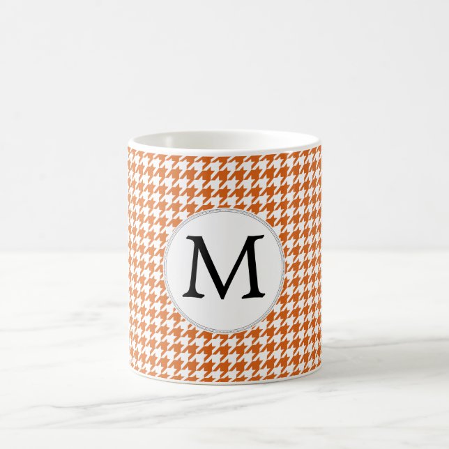 Personlig Monogram Orange Houndstooth Mönster Kaffemugg (Center)
