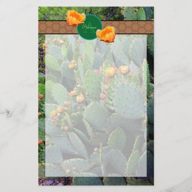 Personlig Monogram Orange Pear Cactus 2 Brevpapper (Framsida)