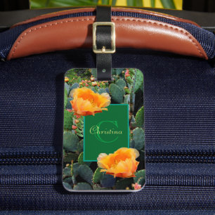 Personlig Monogram Orange Prickly Pear Cactus Bagagebricka