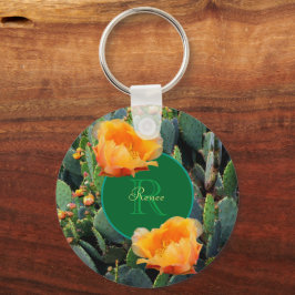 Personlig Monogram Orange Prickly Pear Cactus Nyckelring